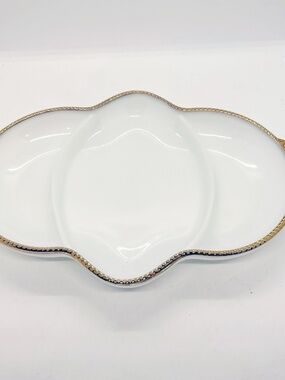 Vintage Mid Century Anchor Hocking Fire-King milk glass divided pickle dish